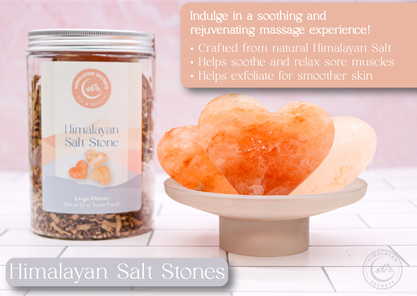 Heart Stone (Large) Set of 3 in a Jar w/ Cotton Bag