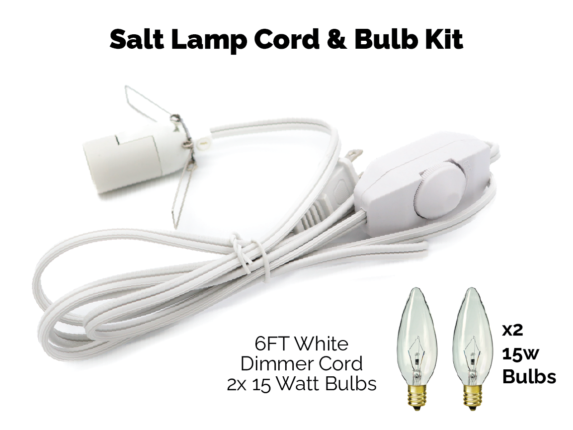 Salt Lamp Cord w/ Dimmer Switch 6FT White Cord w/ 2x 15W Bulbs Kit