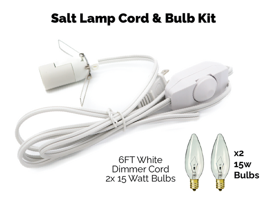 Salt Lamp Cord w/ Dimmer Switch 6FT White Cord w/ 2x 15W Bulbs Kit