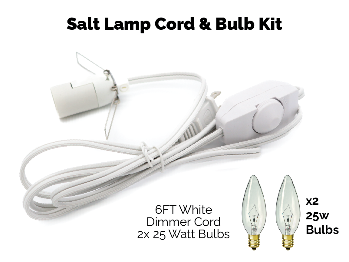 Salt Lamp Cord w/ Dimmer Switch 6FT White Cord w/ 2x 25W Bulbs Kit