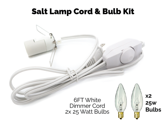 Salt Lamp Cord w/ Dimmer Switch 6FT White Cord w/ 2x 25W Bulbs Kit