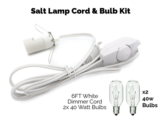 Salt Lamp Cord w/ Dimmer Switch 6FT White Cord w/ 2x 40W Bulbs Kit