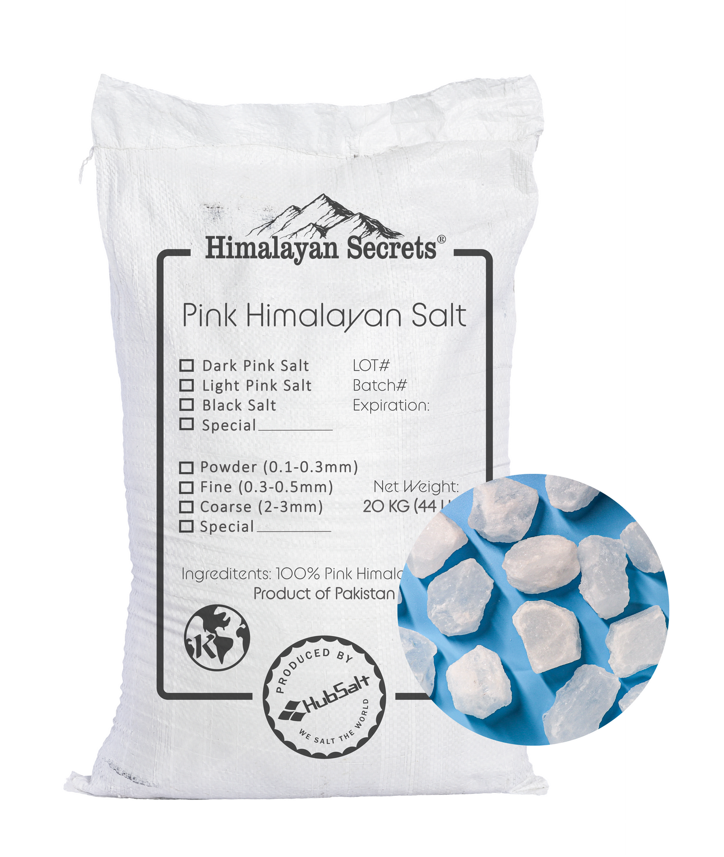 Himalayan White Salt Chunks (60-90g) 44 LB Sack